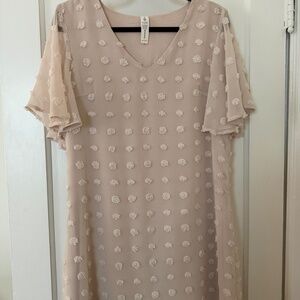 Swiss Dot Cream Colored Mini Dress with Flutter Sleeves Cocktail Party Beachy S